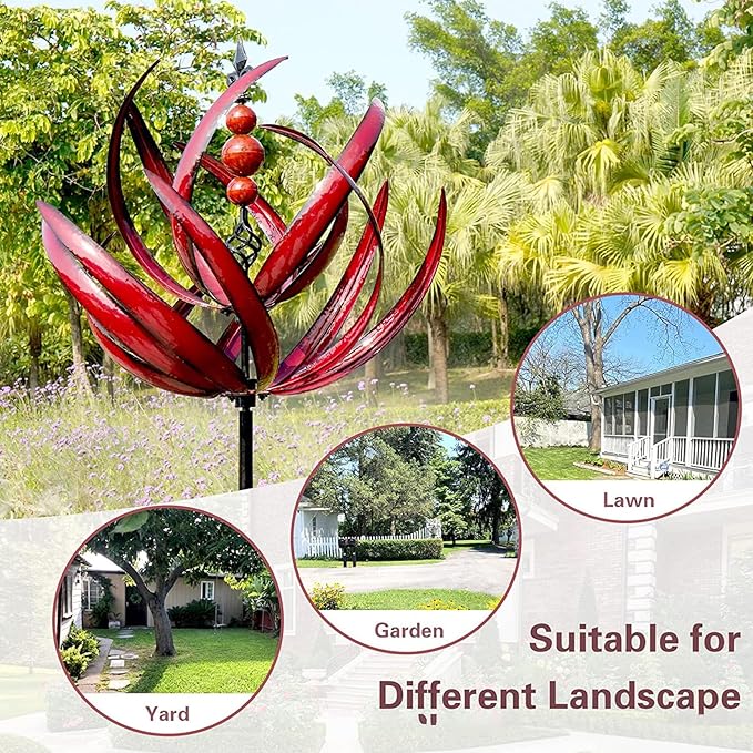 Drehendes Windspiel aus Metall für den Garten, 360°, kinetischer Gartenschmuck, Windspinner, wetterfeste Außendekoration | Sansoti