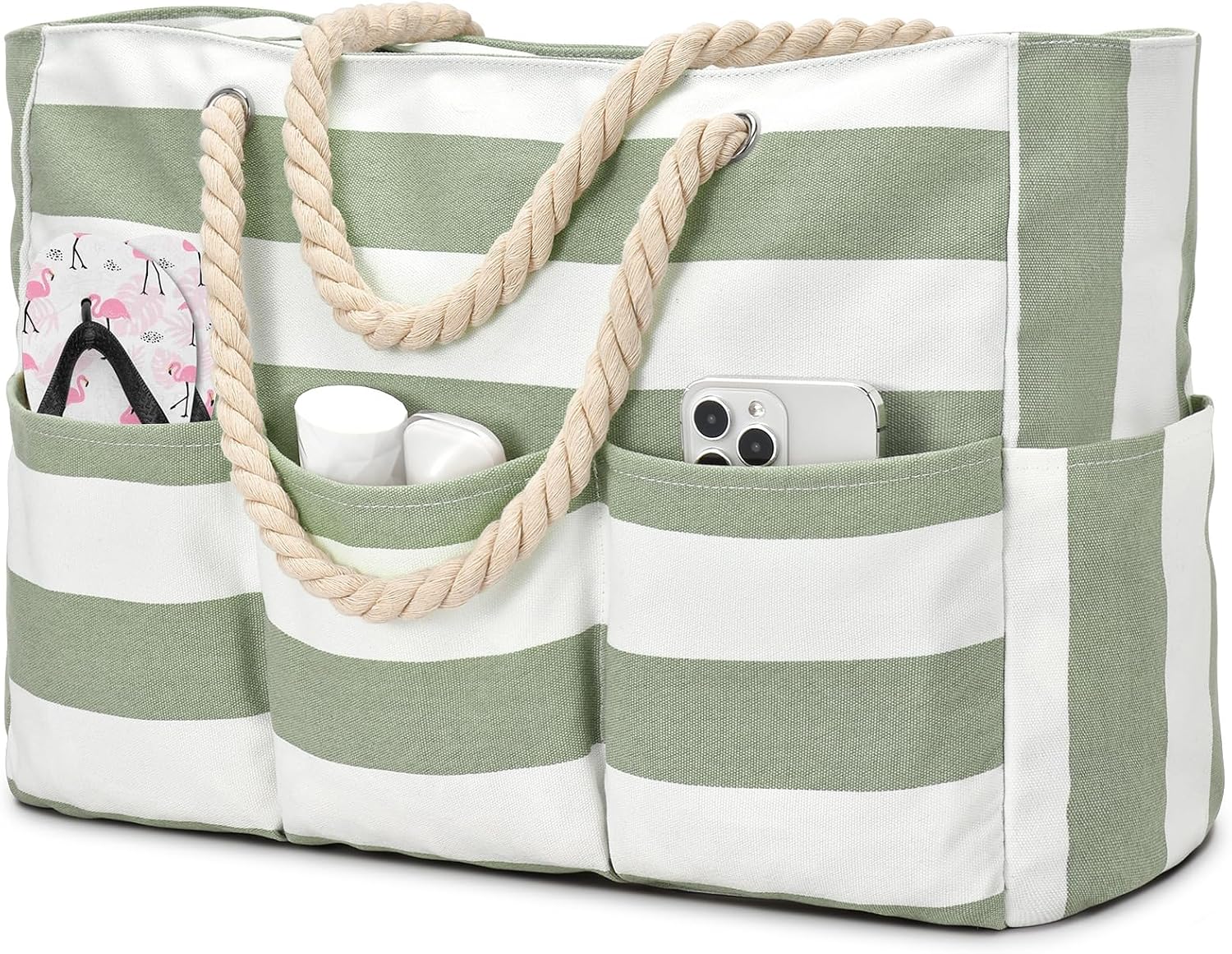 Strandtas XXL Canvas met Rits Waterdicht 7 Vakken Zandvrij Zwembadtas Reistas Shopper Schoudertas voor Vakantie | Sansoti