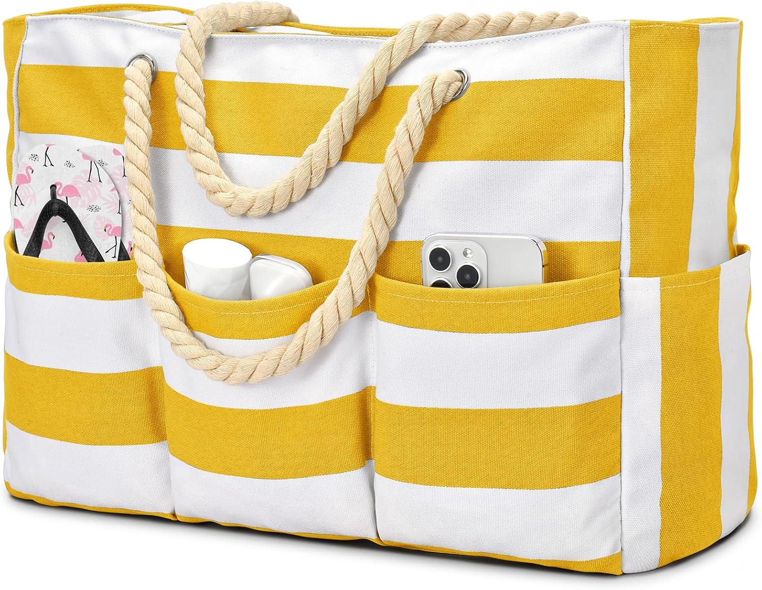 Strandtas XXL Canvas met Rits Waterdicht 7 Vakken Zandvrij Zwembadtas Reistas Shopper Schoudertas voor Vakantie | Sansoti