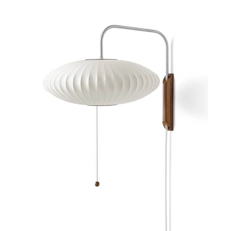 Wandlamp Zijden Kap Walnoot Metaal Wit Woonkamer Slaapkamer | Sansoti