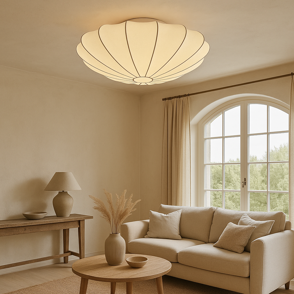 Plafonnier Nelson fibre de soie 3000K blanc salon chambre design cocoon Japandi éclairage | Restfield