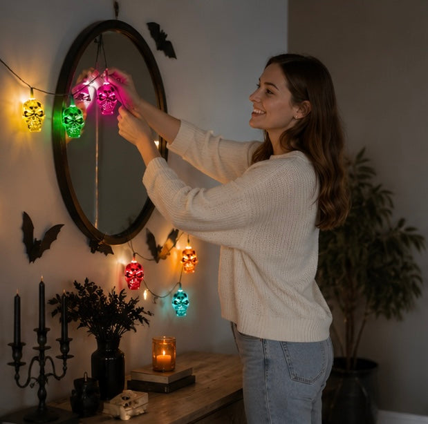 Carillon solaire à vent avec crânes, LED à changement de couleur, décoration suspendue pour jardin et terrasse, éclairage d'ambiance d'extérieur pour Halloween | Sansoti