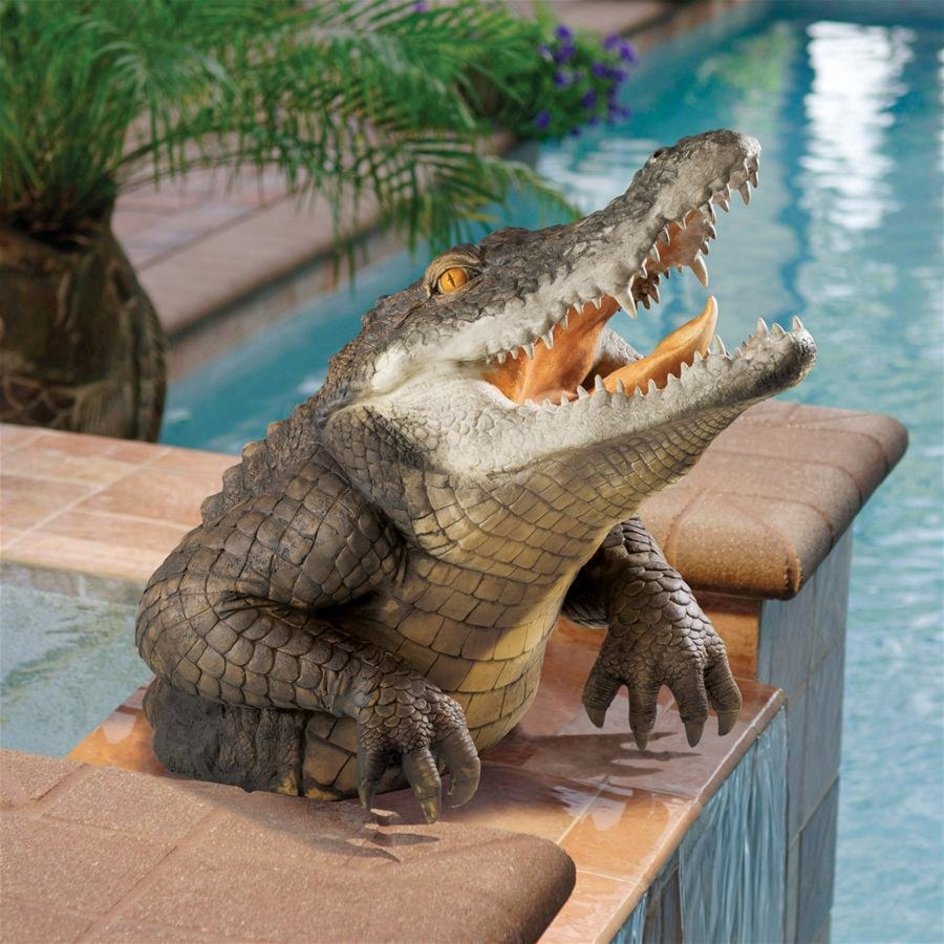 Krokodil-Tierfigur aus Kunstharz, wasserfeste Teichdekoration, Reptilienstatue im Wildlife-Stil, Gartenakzent für den Außenbereich | Sansoti