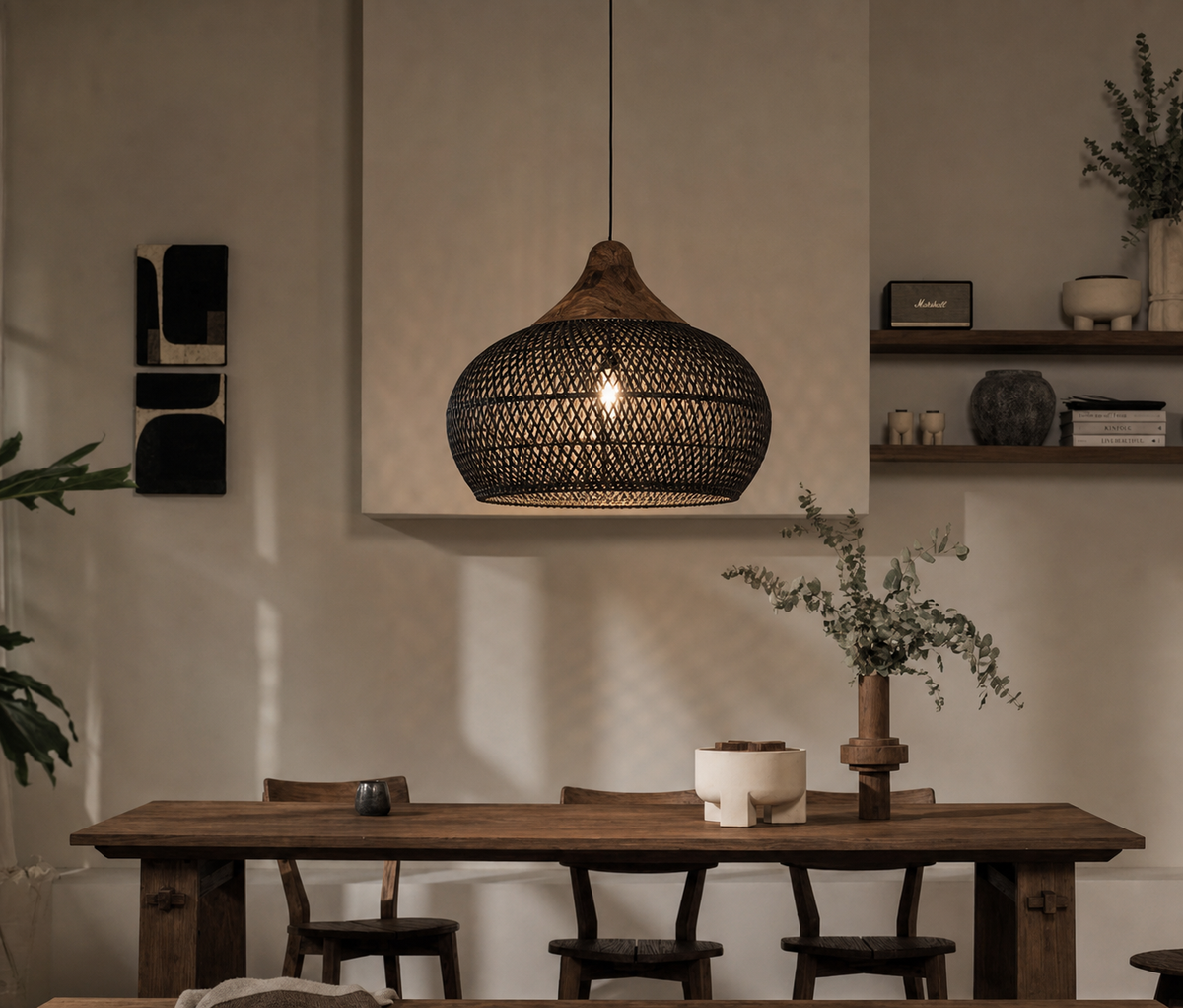 Handwoven Rattan Pendant Lamp Natural Ambient Lighting Scandinavian Design for Kitchen Living Room Dining Room | Sansoti