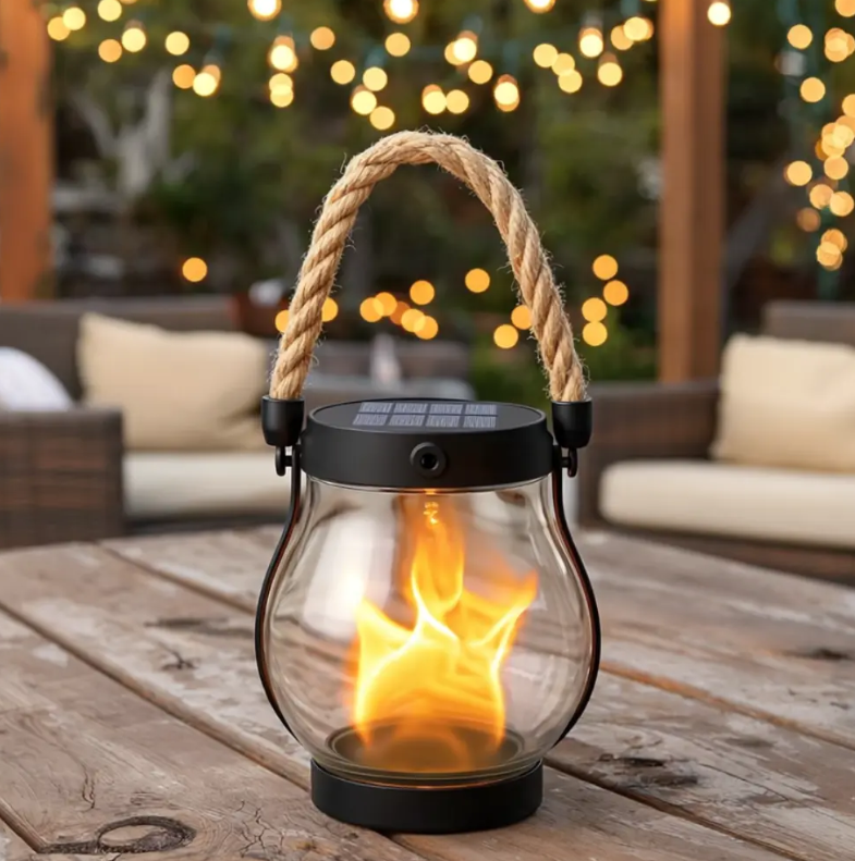 Oplaadbare LED-Lantaarn met Touwgreep en Lichtsensor – Decoratief Tafellampje voor Binnen en Buiten | Sansoti