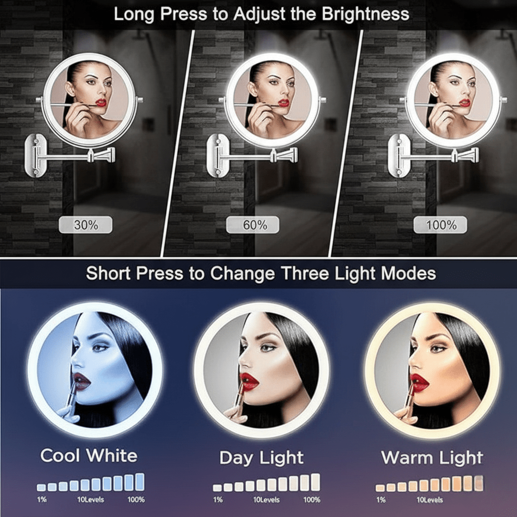 Vergrotende Spiegel LED Oplaadbaar Dimbaar Make-up Badkamer Cosmeticaspiegel Rond 20cm | Sansoti