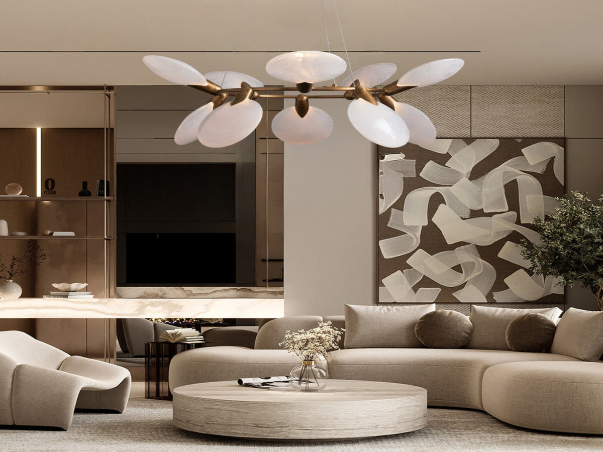 Handgeblasener Glaskronleuchter mit LED-Beleuchtung Kreisförmiges Design 107cm Durchmesser Wohnzimmer Esszimmer | Sansoti