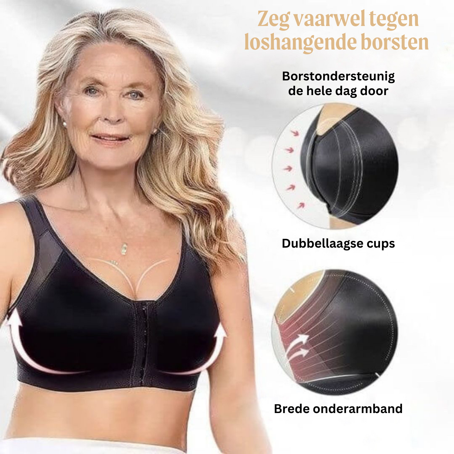 Houdingscorrigerende Comfortbeha met Voorsluit Zwart Beige Wit | Sansoti