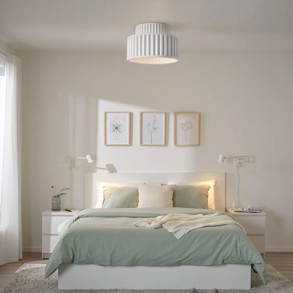 Deckenleuchte Gerippt Resin E27 Weiß Kompakt Modernes Interieur Wohnzimmer Küche Schlafzimmer Retro Design Deckenlampe | Restfield
