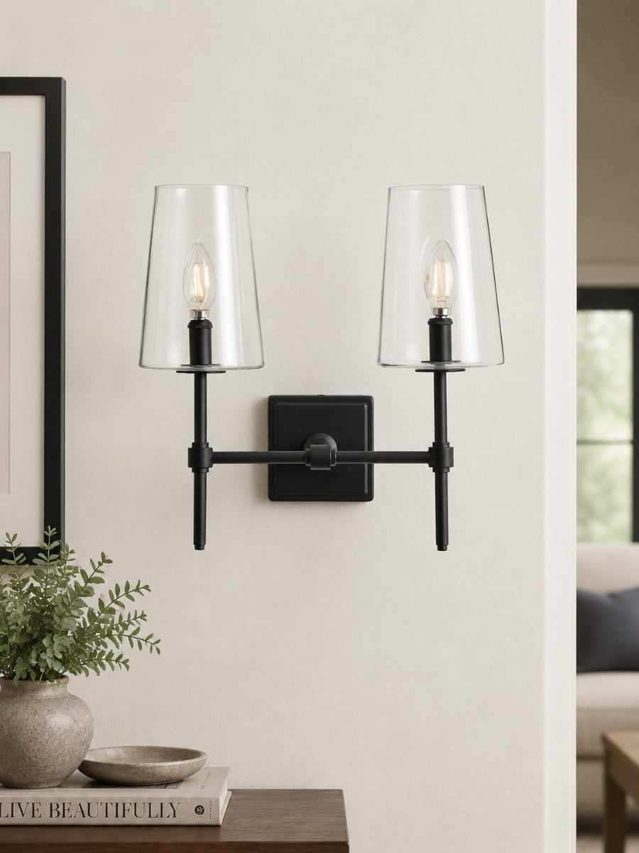 Glazen Wandlamp met Helder Glas – Enkelvoudige tot Drievoudige Configuratie – Elegante Badkamerverlichting | Sansoti