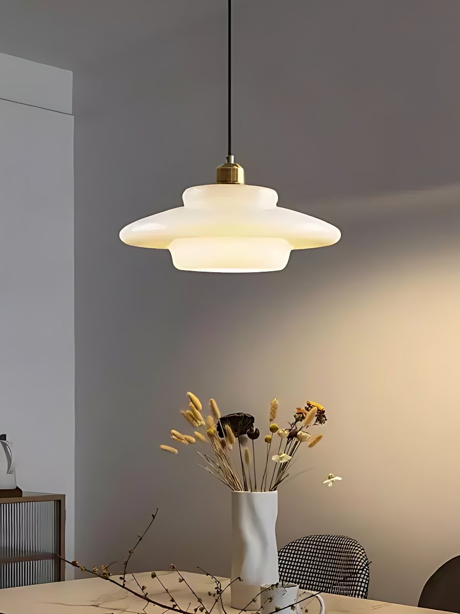 Glazen Hanglamp met Gelaagd Design – Melkwit Matglas voor Eetkamer en Woonkamer | Sansoti