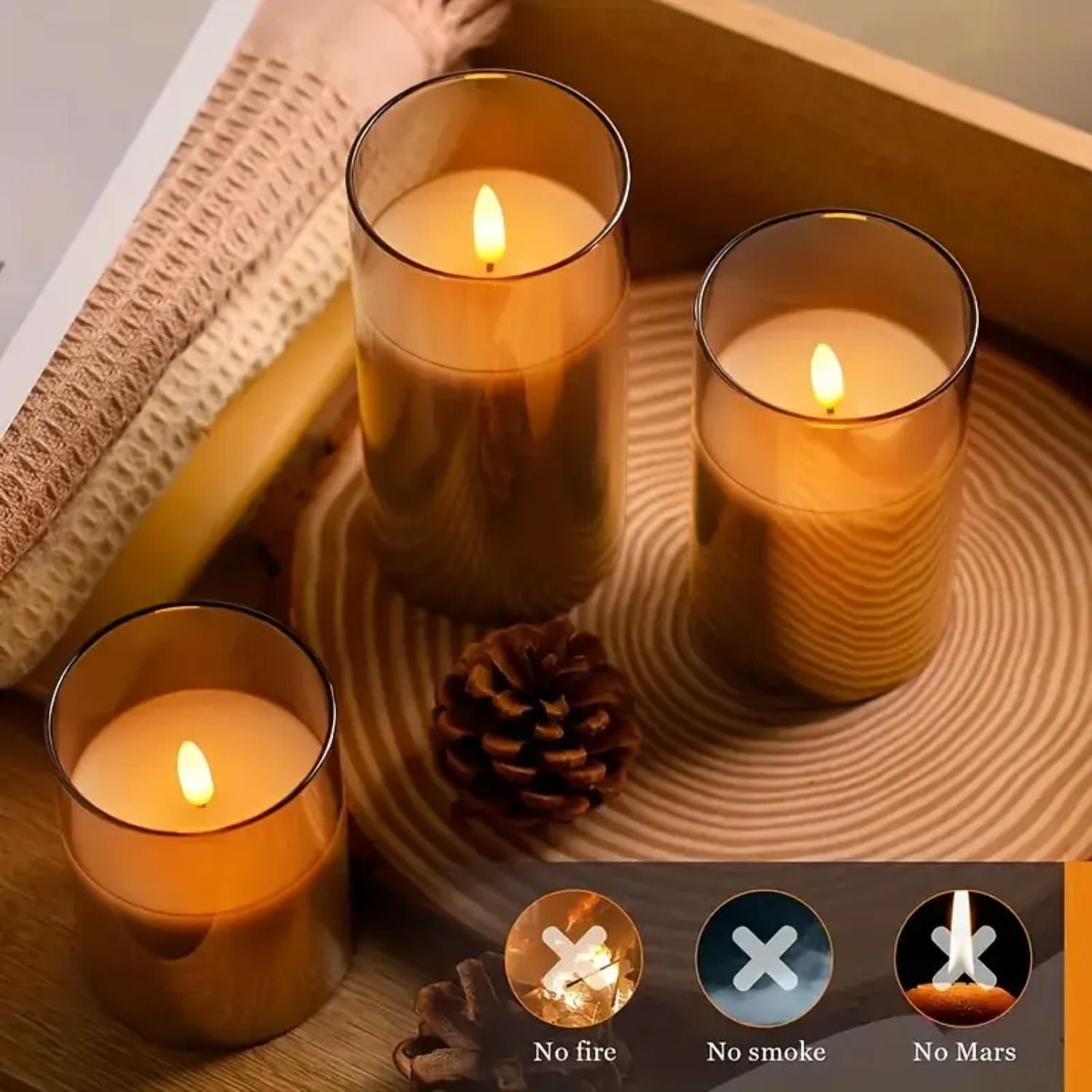 Bougies LED avec télécommande verre noir éclairage d’ambiance set minuterie intérieur moderne salon chambre décoration effet flamme réaliste | Restfield