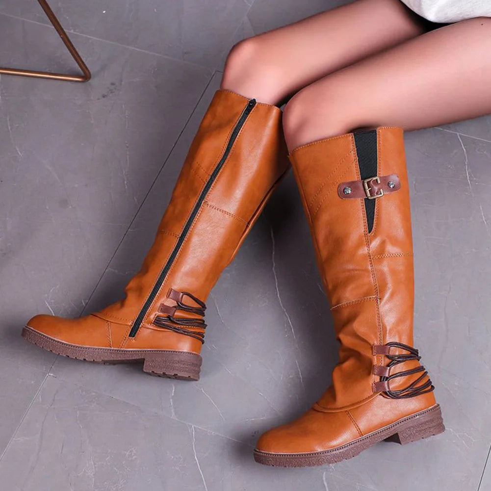 Bottes à fermeture éclair en cuir pour femmes – confortables & chaudes pour automne et hiver | Sansoti