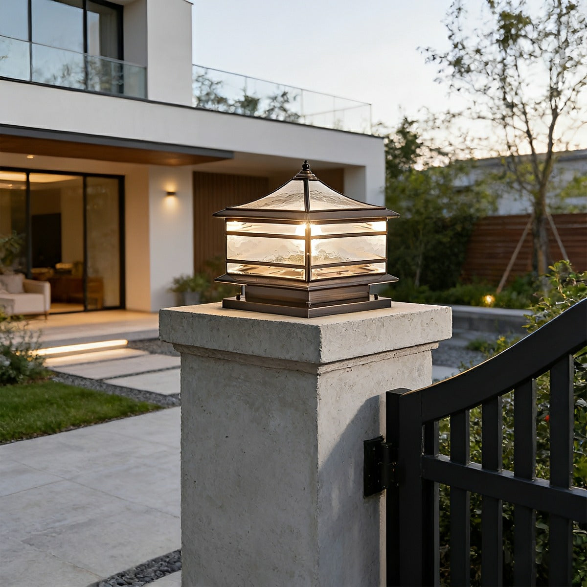 Copper Post Cap Lamp for Fence Post with Tempered Glass IP65 Waterproof Garden Lighting Vintage Column Outdoor Lamp | Sansoti