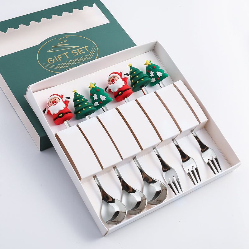 Set de couverts festifs de Noël, cuillère et fourchette en acier inoxydable, or et argent, vaisselle décorative pour table de réveillon | Sansoti