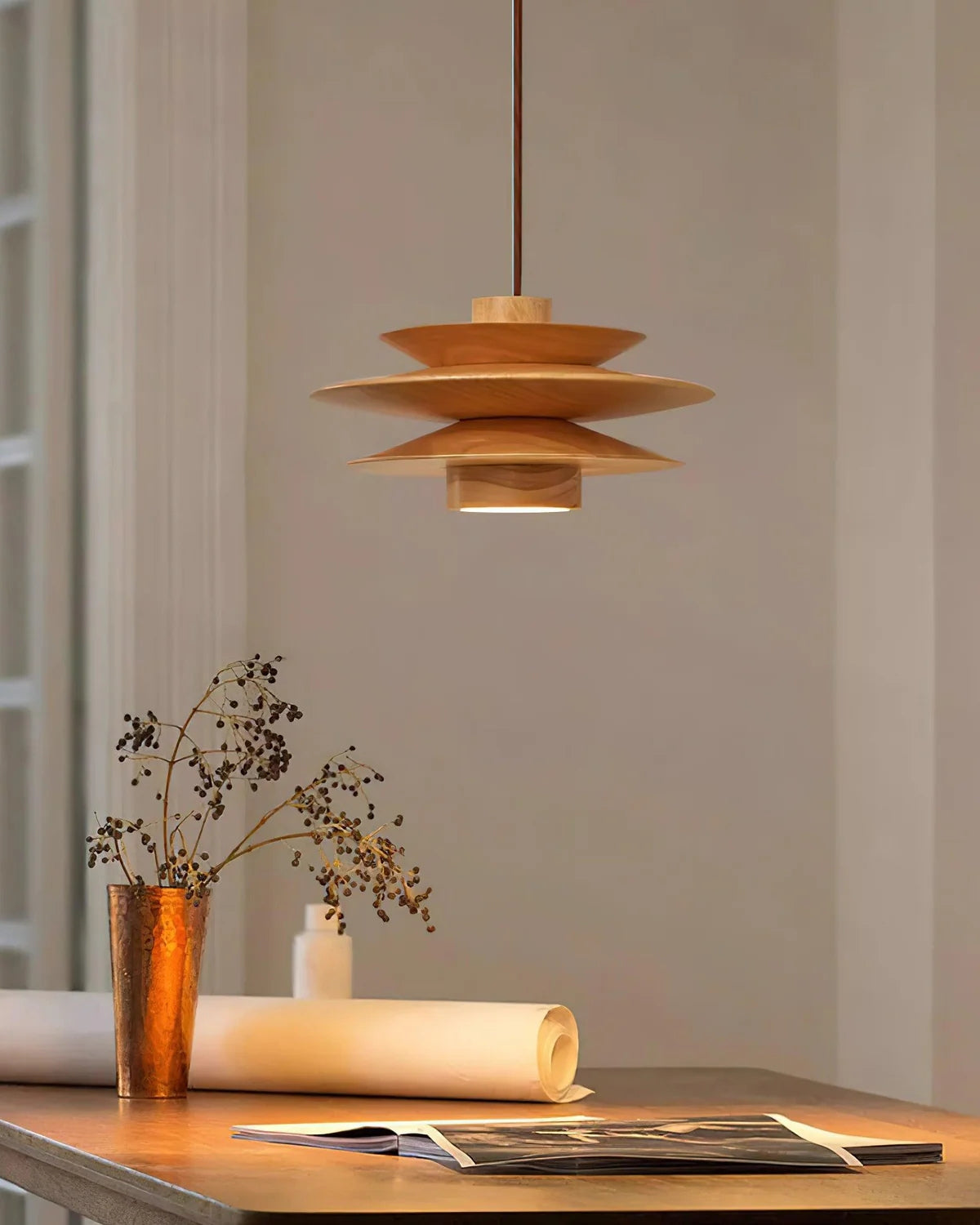 Suspension moderne en noyer avec design superposé – lampe de plafond élégante pour salle à manger et salon avec diffusion de lumière chaleureuse | Restfield