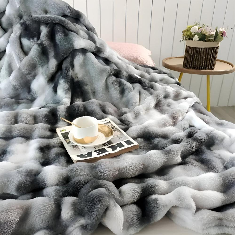 Decke mit Tie-Dye-Effekt und Kunstfell, weiche Decke 150-230 cm, Wärme und Komfort für alle Jahreszeiten, Wohnzimmer | Sansoti