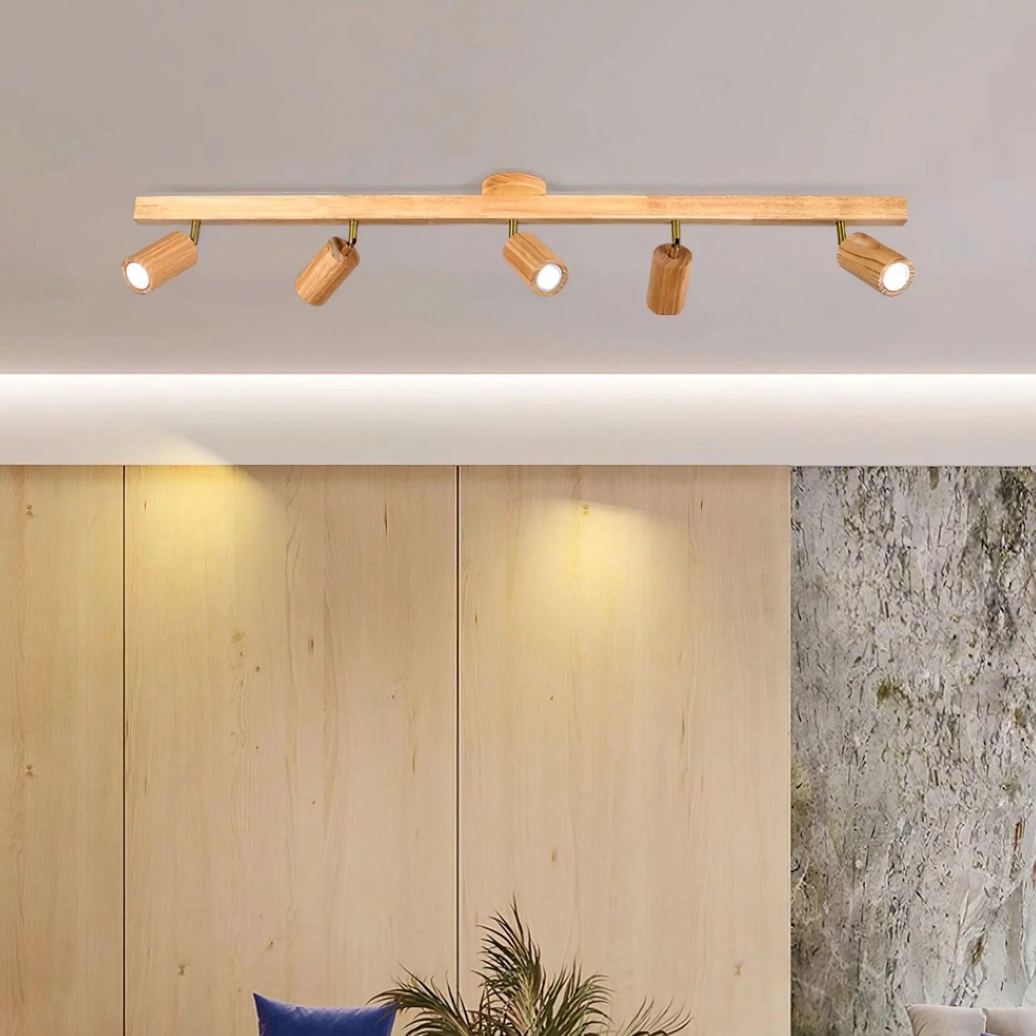 Holz Schienendeckenleuchte LED Holzoptik Gold Verstellbare Spots Wohnzimmer Küche Flur Skandinavisch Modern | Restfield