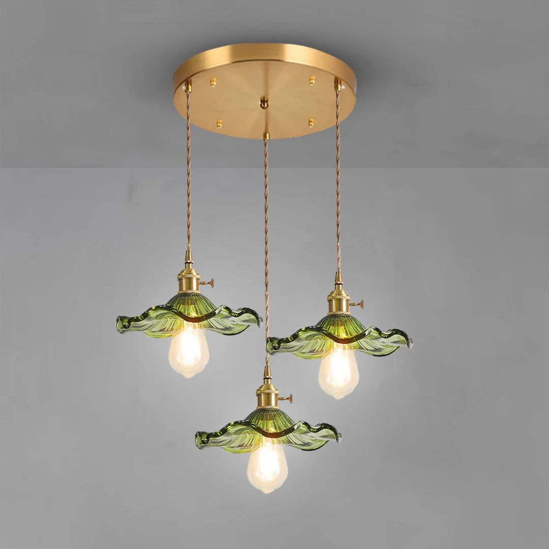 Hängelampe Glas E27 23cm Grün Messing Blumenform Esstisch Schlafzimmer Retro Beleuchtung Vintage Hängelampe | Restfield