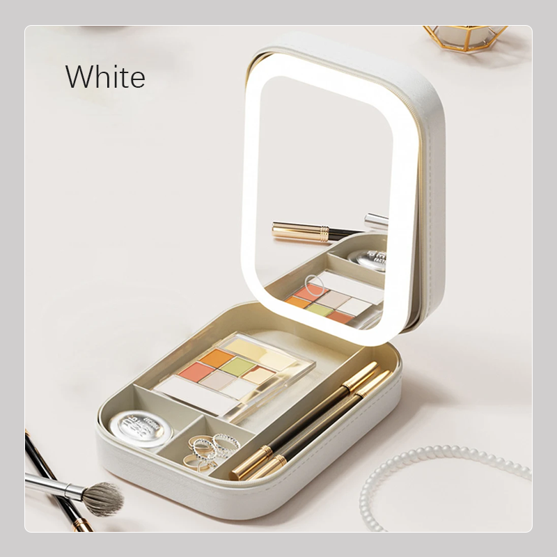 LED Make-up Organizer Box met Spiegel en 3 Lichtinstellingen – Reiskoffer voor Cosmetica | Sansoti