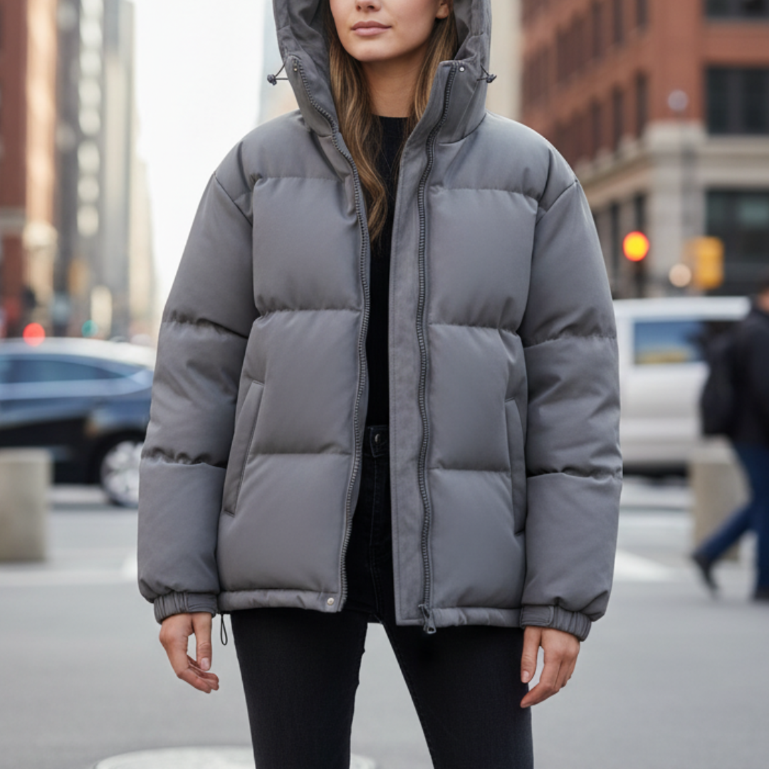 Quilted Women's Jacket, Water-Repellent, Lightweight Polyester, with Hood and Zipper, Winter Outdoor, Black Pink Purple White | Sansoti