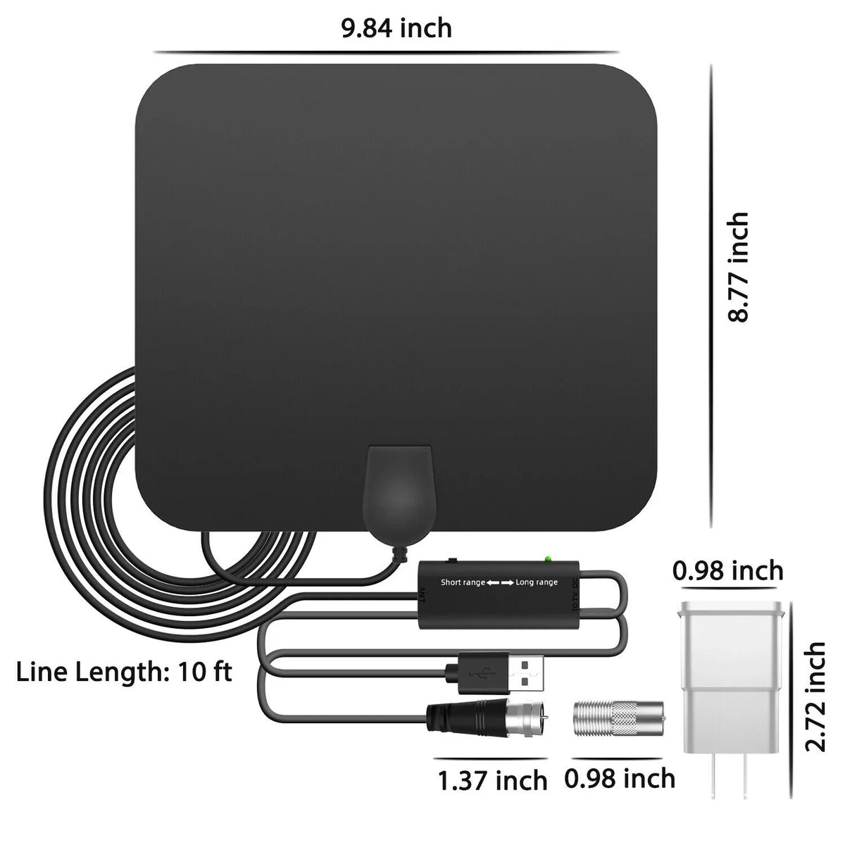 Antenne TV numérique intérieure avec portée de 480km et amplificateur de signal, récepteur HDTV, design ultrafin, qualité 4K HD | Sansoti