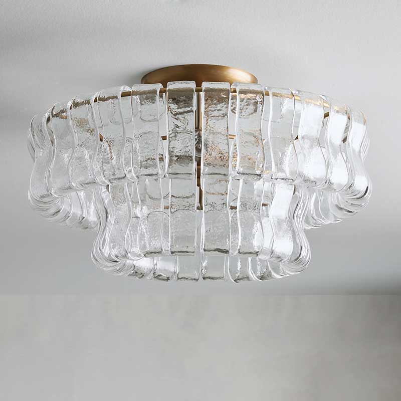 Textured Glass Ceiling Light Ø46cm Brass Bronze 3-Light Living Room Bedroom Dining Room Modern Design Lighting | Sansoti