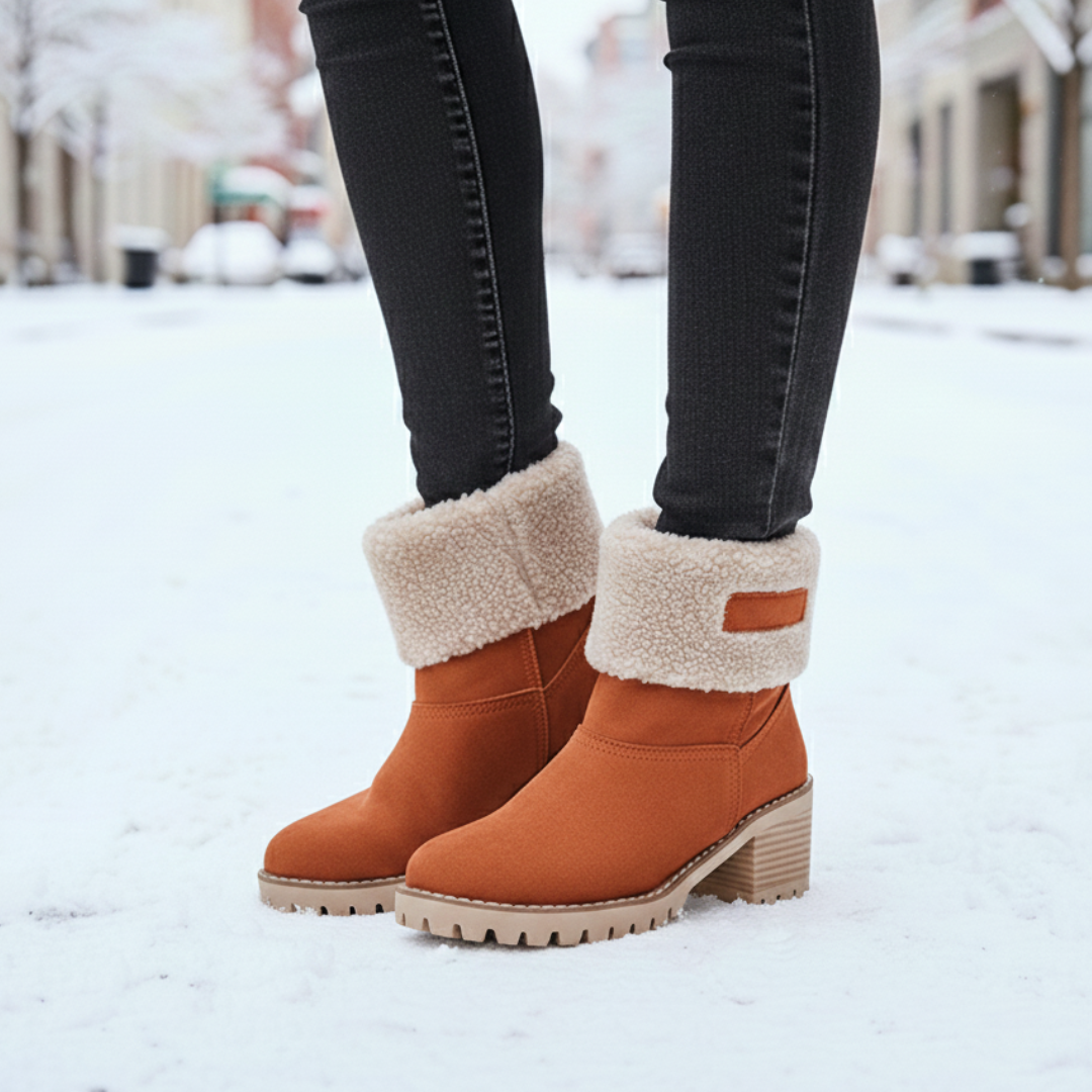 Damenstiefel Winter Warm Gefüttert Kunstsuede Blockabsatz Rutschfeste Stiefeletten Schwarz Braun Bequem Damen | Sansoti