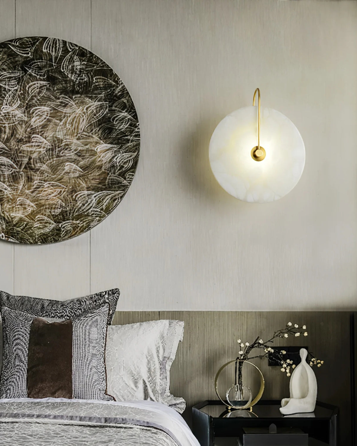 Ronde LED Wandlamp Acrylaat 20-25cm Zwart Goud Warm Licht Slaapkamer Hal | Sansoti