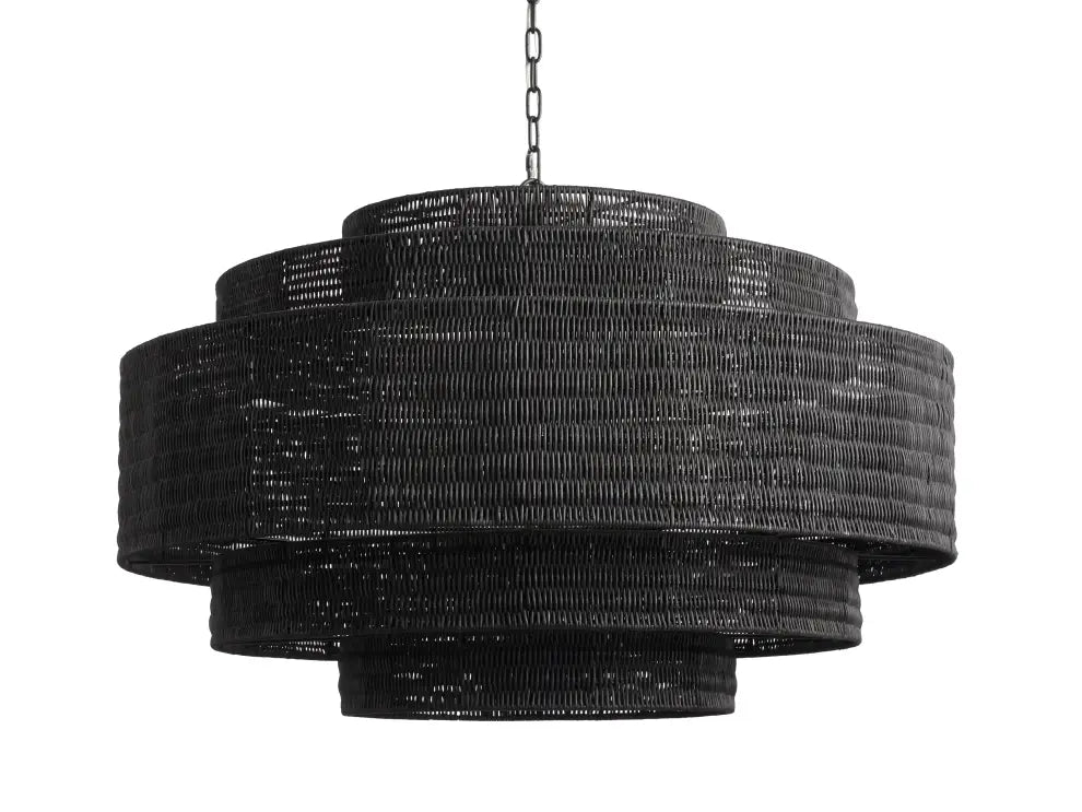 Lustre en rotin tressé, structure en fer à plusieurs niveaux, hauteur réglable, suspension pour éclairage de salle à manger et de salon | Sansoti