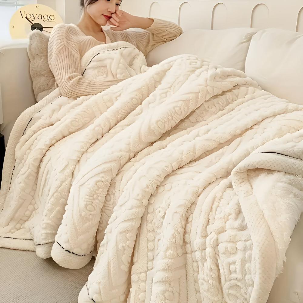 Double-Sided Sherpa Throw with Mandala Pattern 120-230cm Embroidered Design Blanket Bedroom Living Room | Sansoti
