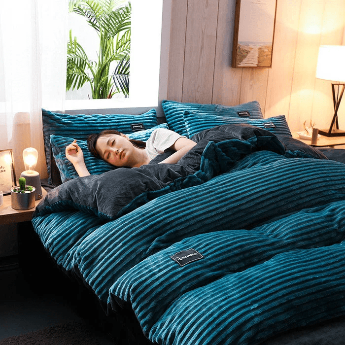 Samt-Bettbezug-Set Winter Korallfleece wendbare warme Bettwäsche Queen-Size King-Size Schlafzimmer | Sansoti