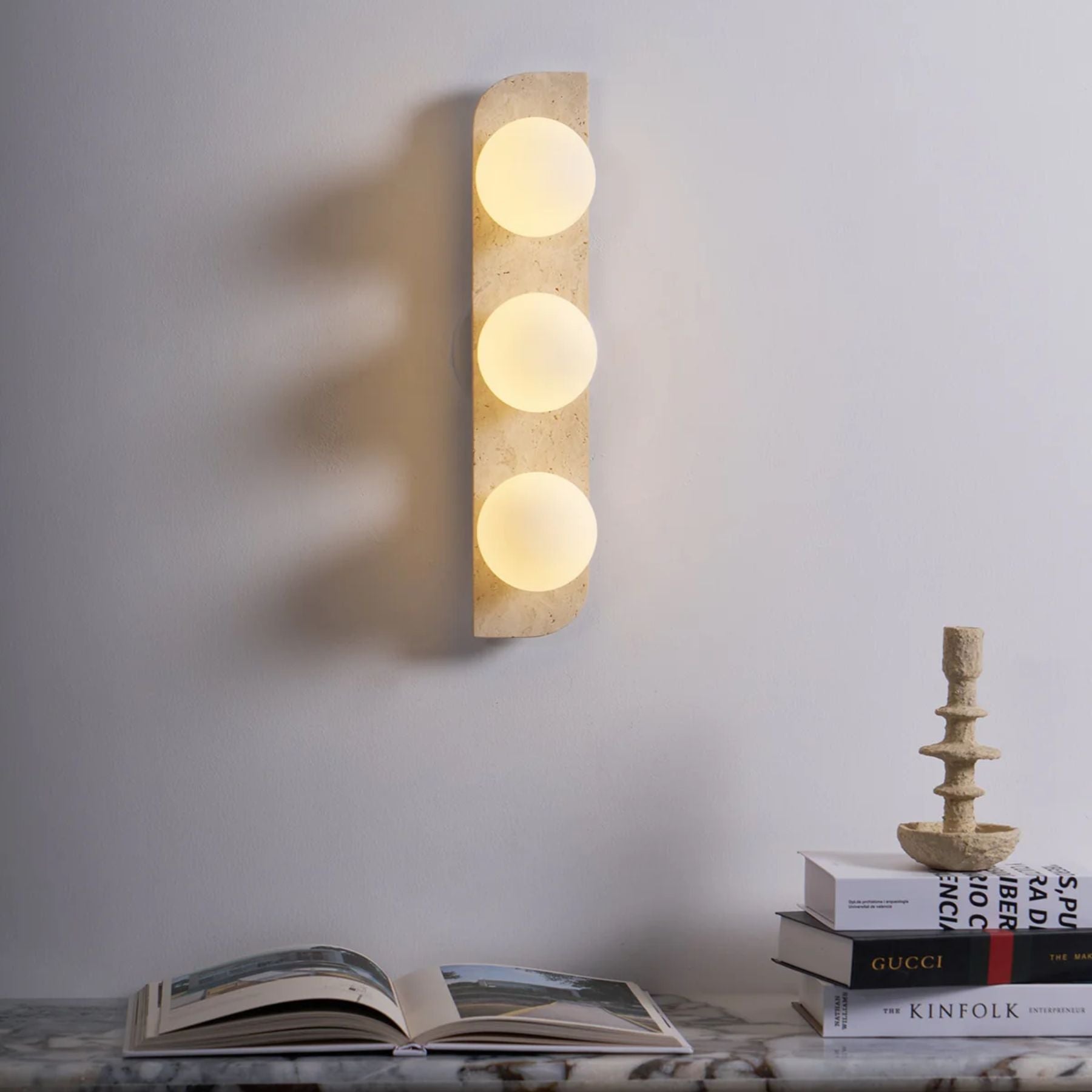 Wandleuchte Travertin G9 Glas Holz Beige Wohnzimmer Flur Badezimmer Minimalistische Wandleuchte Stimmungslicht Natürliches Design | Restfield