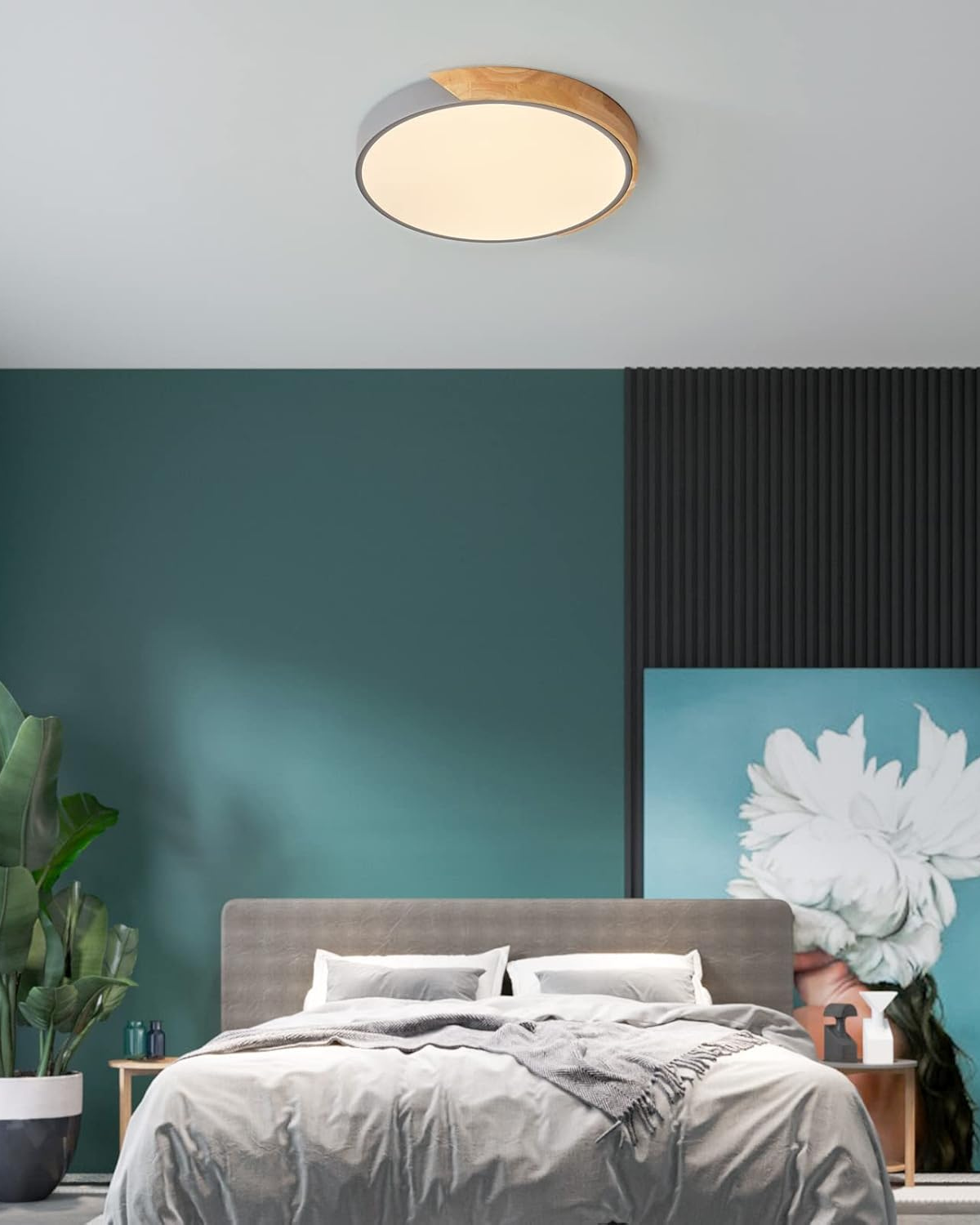 Moderne runde Deckenleuchte mit Holz-Akzent und LED-Beleuchtung – minimalistische Designlampe in 23 30 40 50 und 60 cm | Restfield