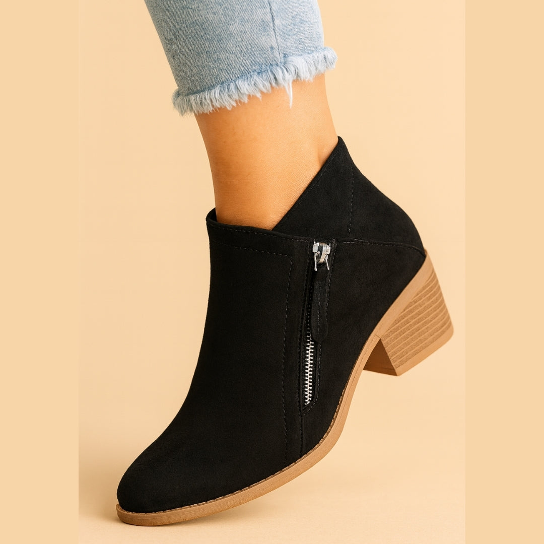Damen-Stiefeletten mit Blockabsatz, spitzer Zehenpartie und Reißverschluss – bequemes, zeitloses Design für Arbeit und Freizeit, elegant | Sansoti