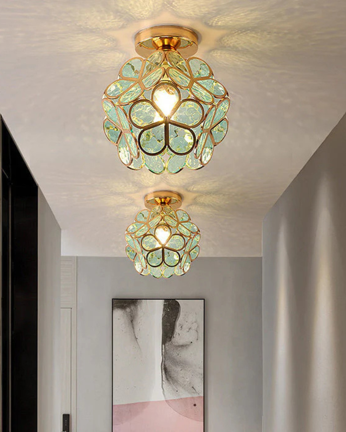 Lampe de plafond moderne avec motif floral en acrylique et fer doré – lampe design LED de luxe 20 cm | Restfield