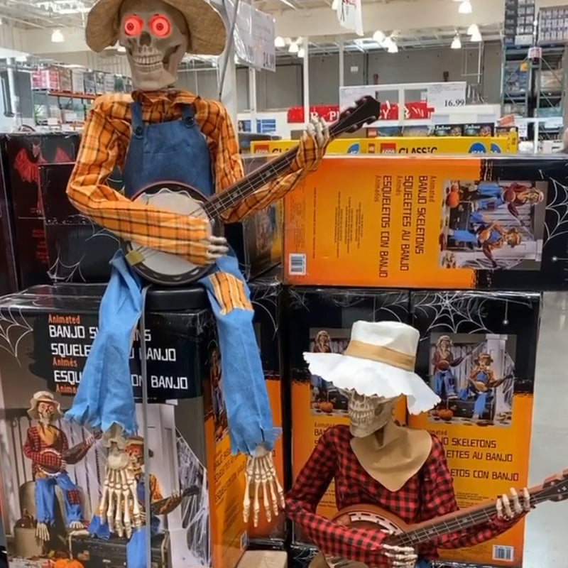 Geanimeerde Skelet Muzikant met Banjo Lichteffecten Geluid Halloween Decoratie Feestdagen Griezelig Spookhuis | Sansoti
