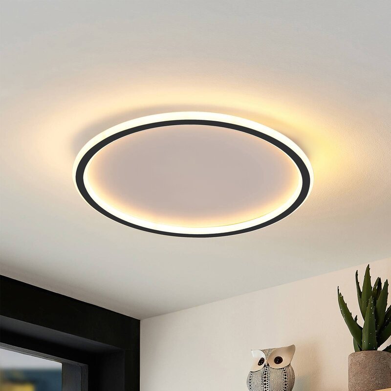 Moderne runde LED-Deckenleuchte aus weißem oder schwarzem Metall und Acryl, dimmbare Deckenbeleuchtung für Schlafzimmer und Wohnzimmer | Sansoti