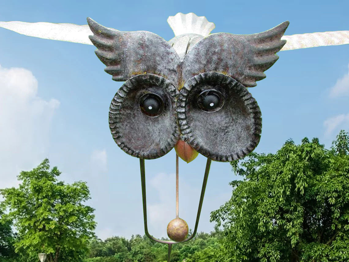 Metalen Vogel Windmolen Tuin Decoratie Weerbestendig Zilver Buiten Tuinornament Bewegende Vleugels Windspinner | Sansoti