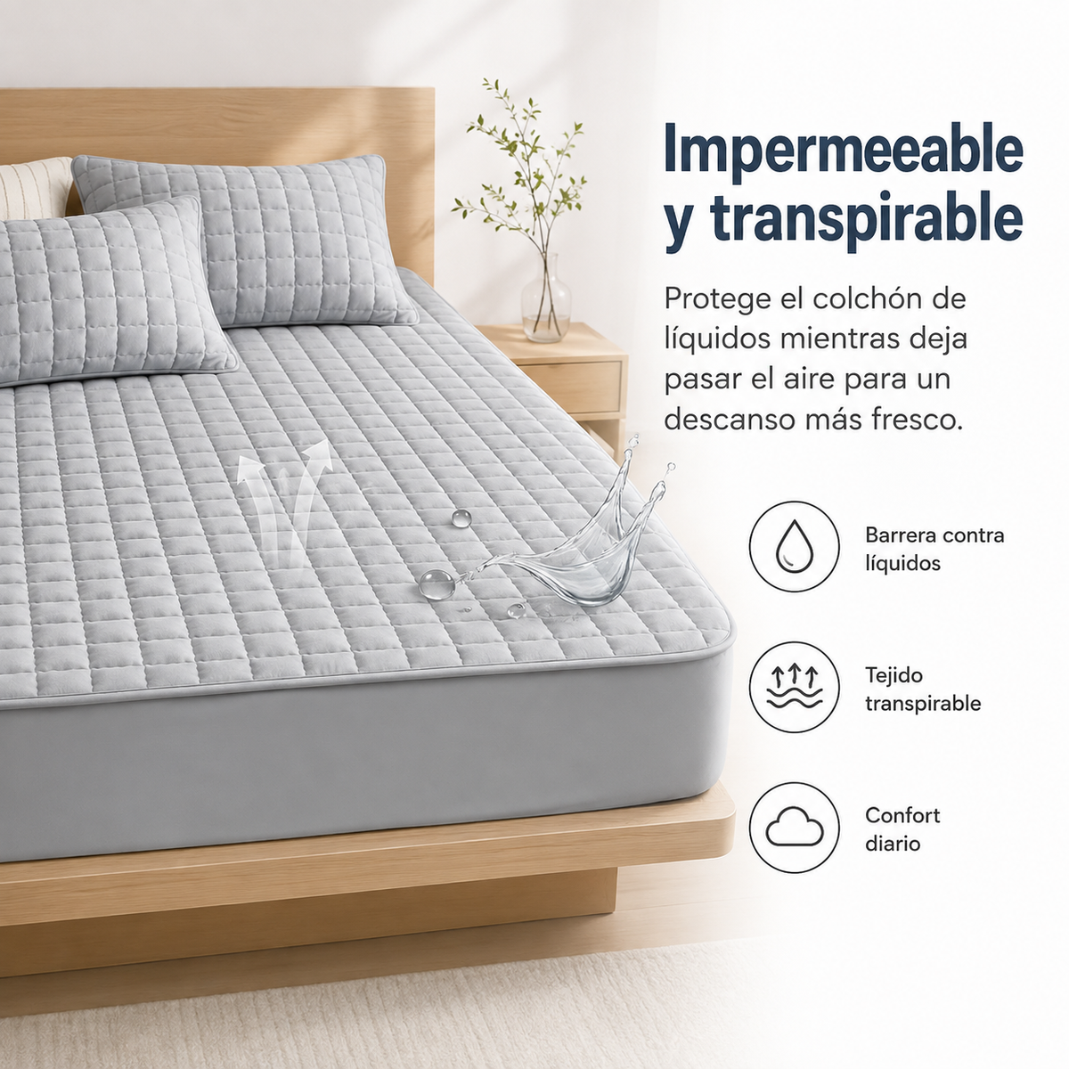 Protège-matelas déperlant avec couche supérieure matelassée pour une protection optimale et un confort accru dans la chambre | Sansoti