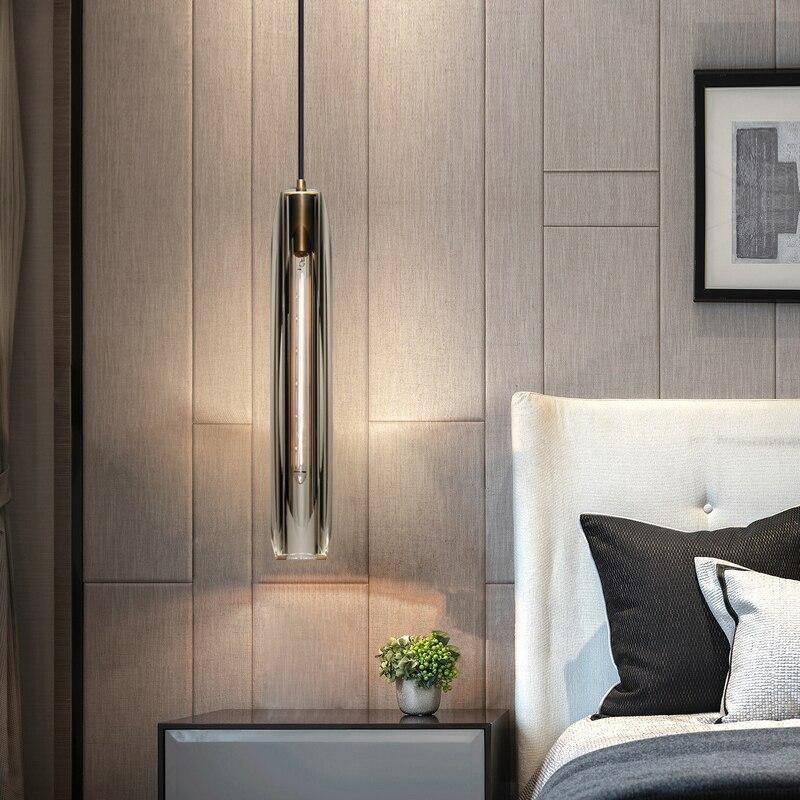 Glazen Hanglamp met Messing Armatuur en Rookglas Kap Scandinavisch Design voor Eetkamer Woonkamer Keuken | Sansoti