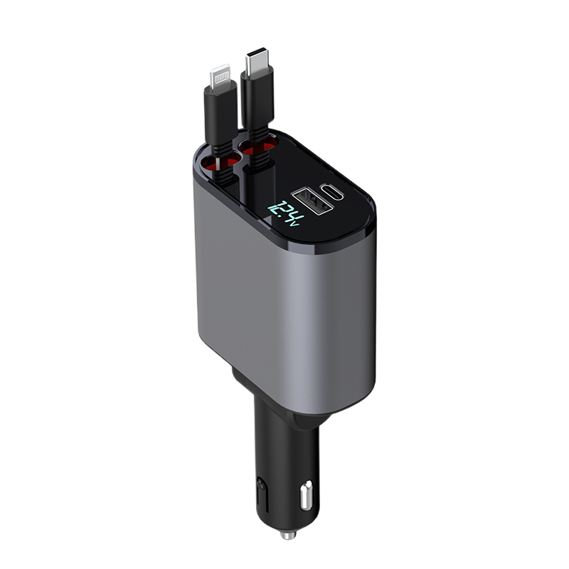 Auto Snellader Intrekbare Kabel 4-in-1 Type-C Lightning Micro-USB Sigarettenaansteker Oplader 12V 24V Auto | Sansoti