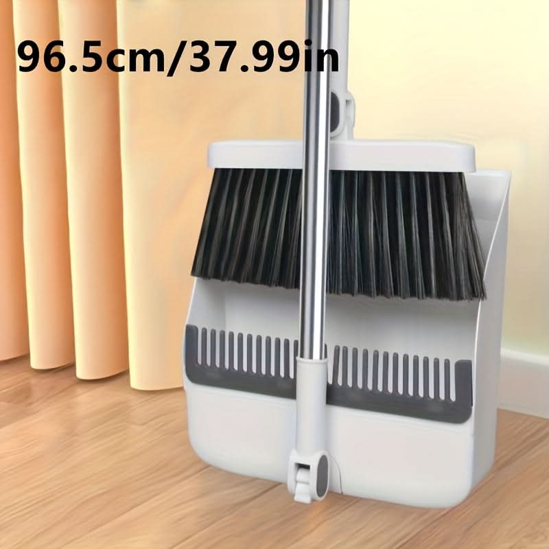 Besen mit Kehrblech-Set, langer Stiel, 124 cm, ergonomisches Reinigungswerkzeug zur aufrechten Aufbewahrung für den Haushalt | Sansoti