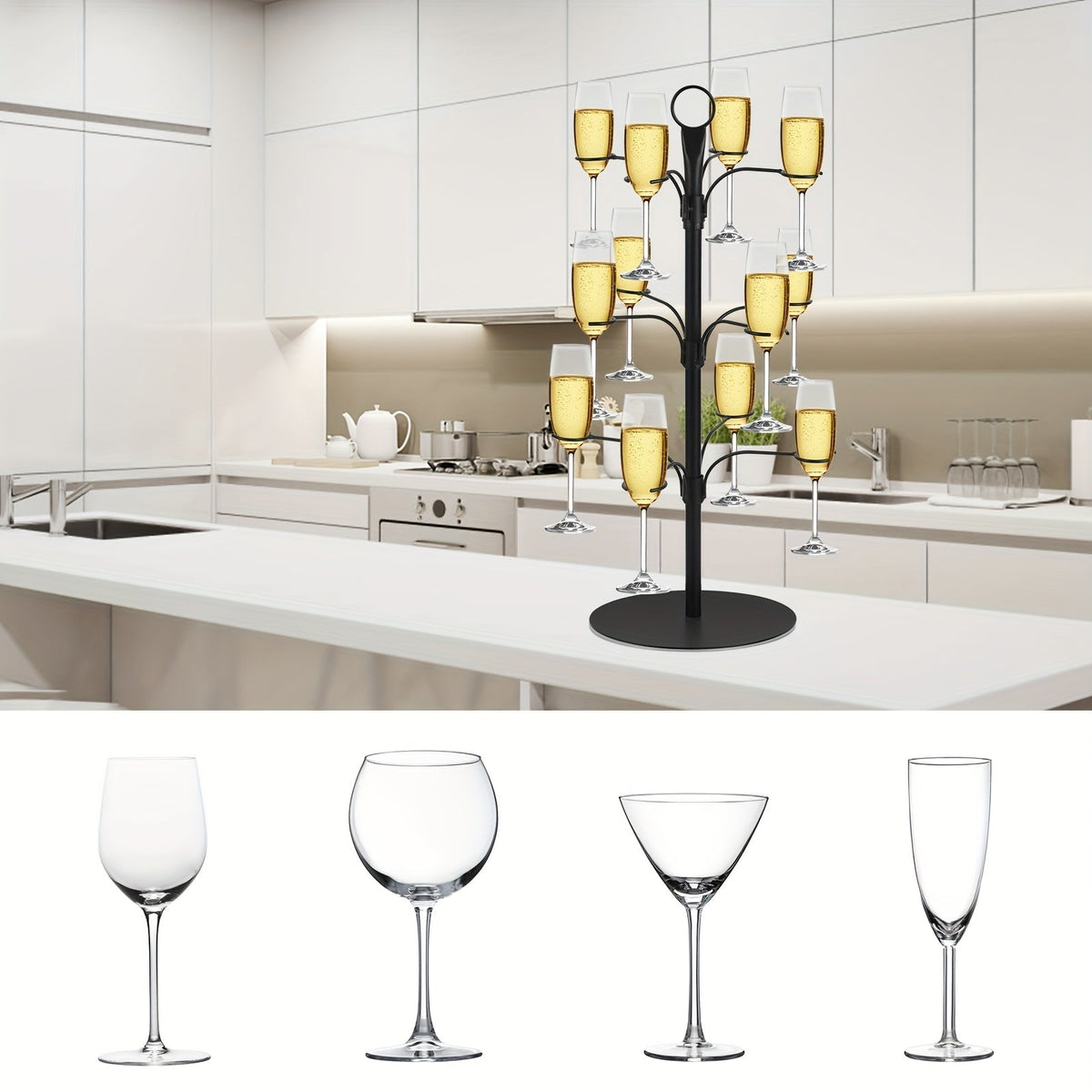 Metall-Gläserständer 63cm für 12 Gläser Champagner-Cocktail-Wein Festtafel Weihnachtsumtrunk Dekoratives Centerpiece | Sansoti