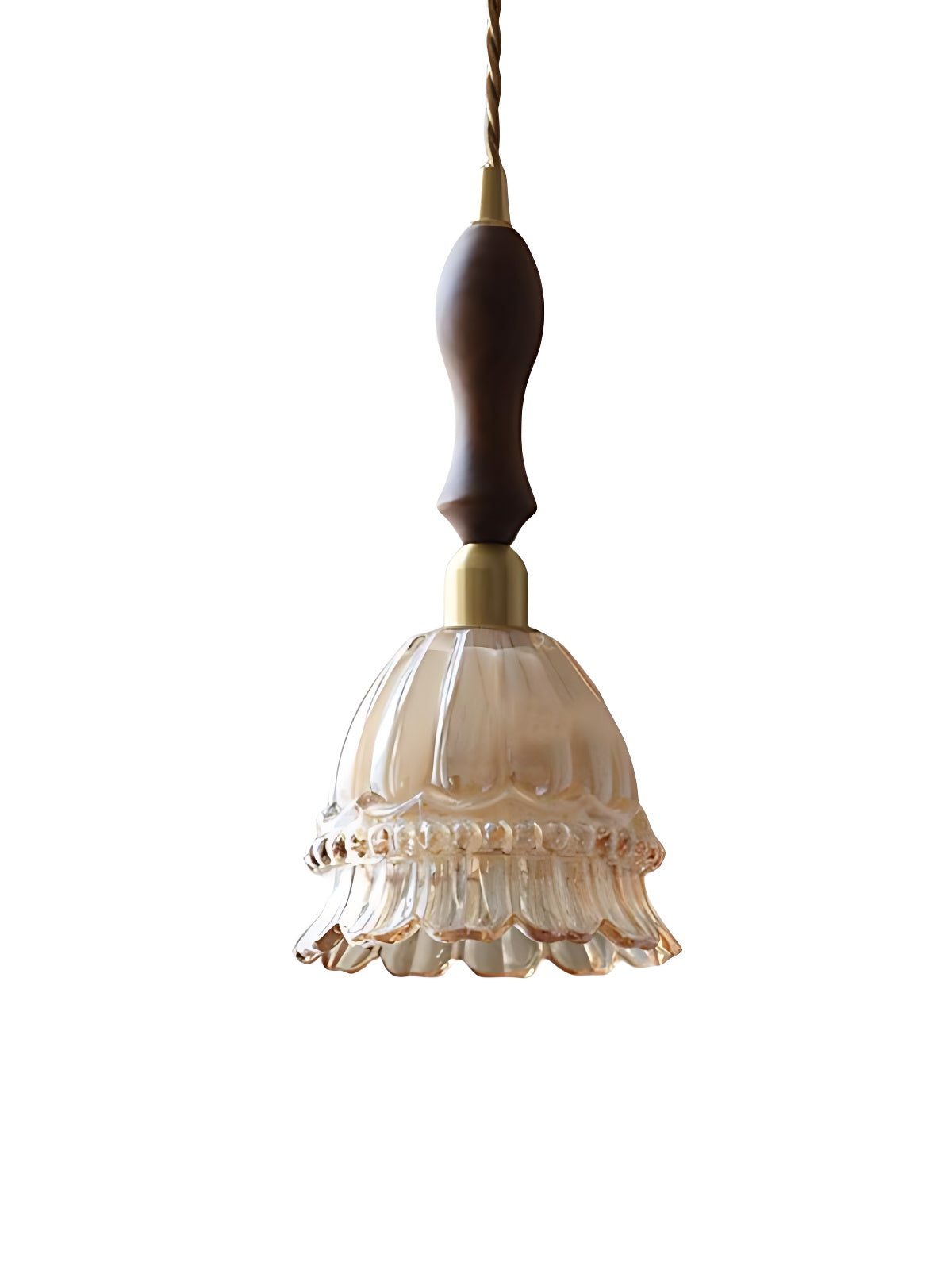 Franse Landelijke Hanglamp Glazen Kap Kwallen Design Transparant of Amber met Walnoot Greep Sfeerverlichting Eetkamer Elegante Plafondlamp | Sansoti