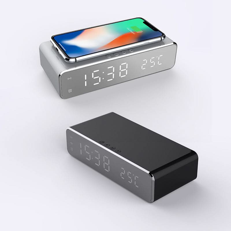 Réveil numérique avec chargeur sans fil pour smartphone, table de chevet, grand affichage LED, chambre, noir gris | Sansoti