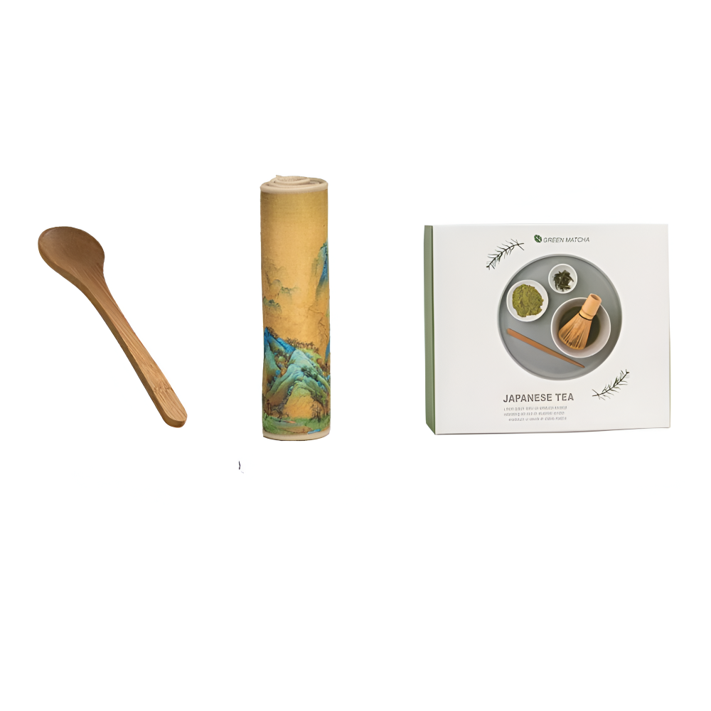 Matcha Ceremonieset 8-delig Keramiek & Bamboe 500ml Kom met Klopper Zeef Lepels Theedoek Houdertjes Authentiek | Sansoti
