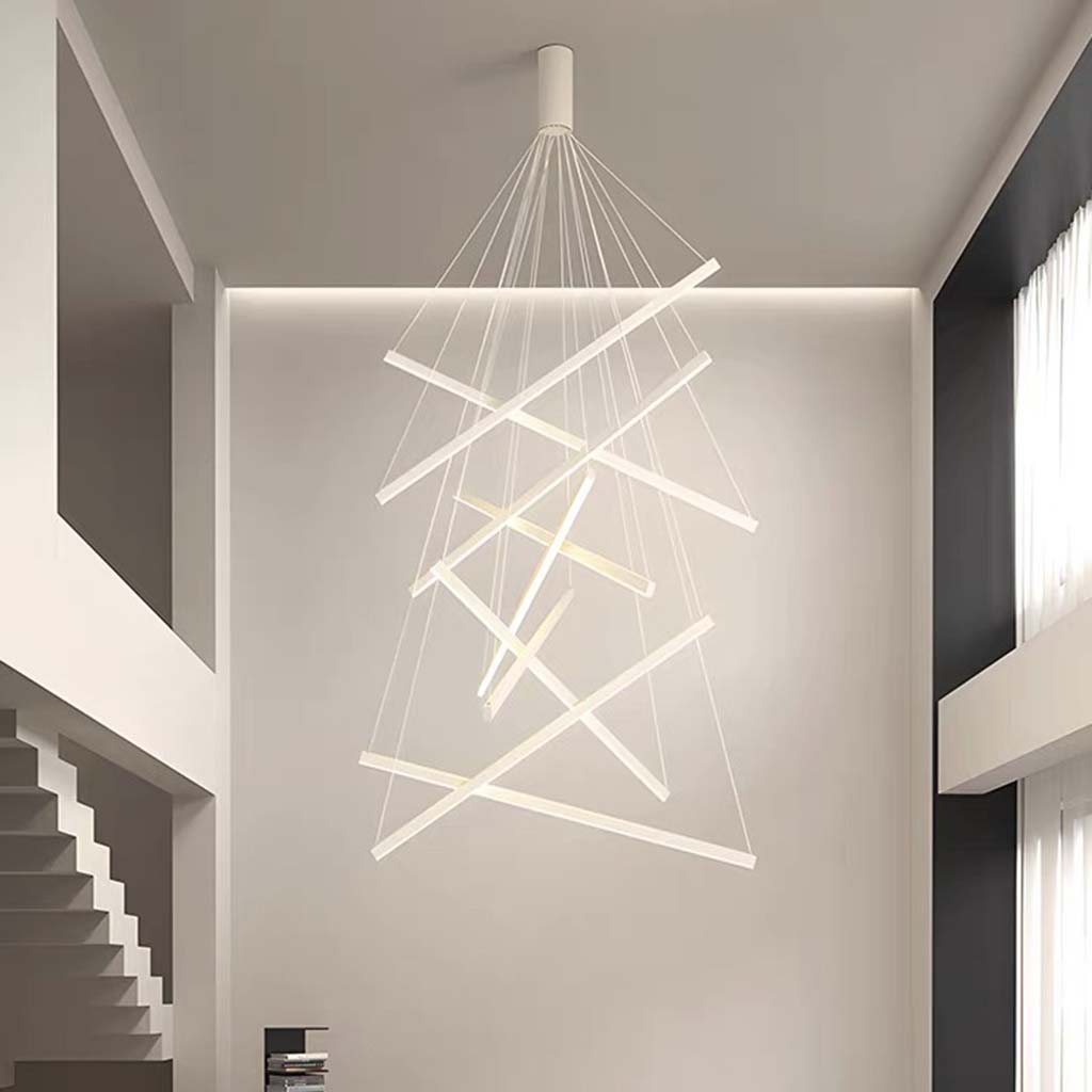 Cross Chandelier LED Bars for High Ceiling Hallway Staircase Dimmable Aluminum Black White Adjustable Height | Sansoti