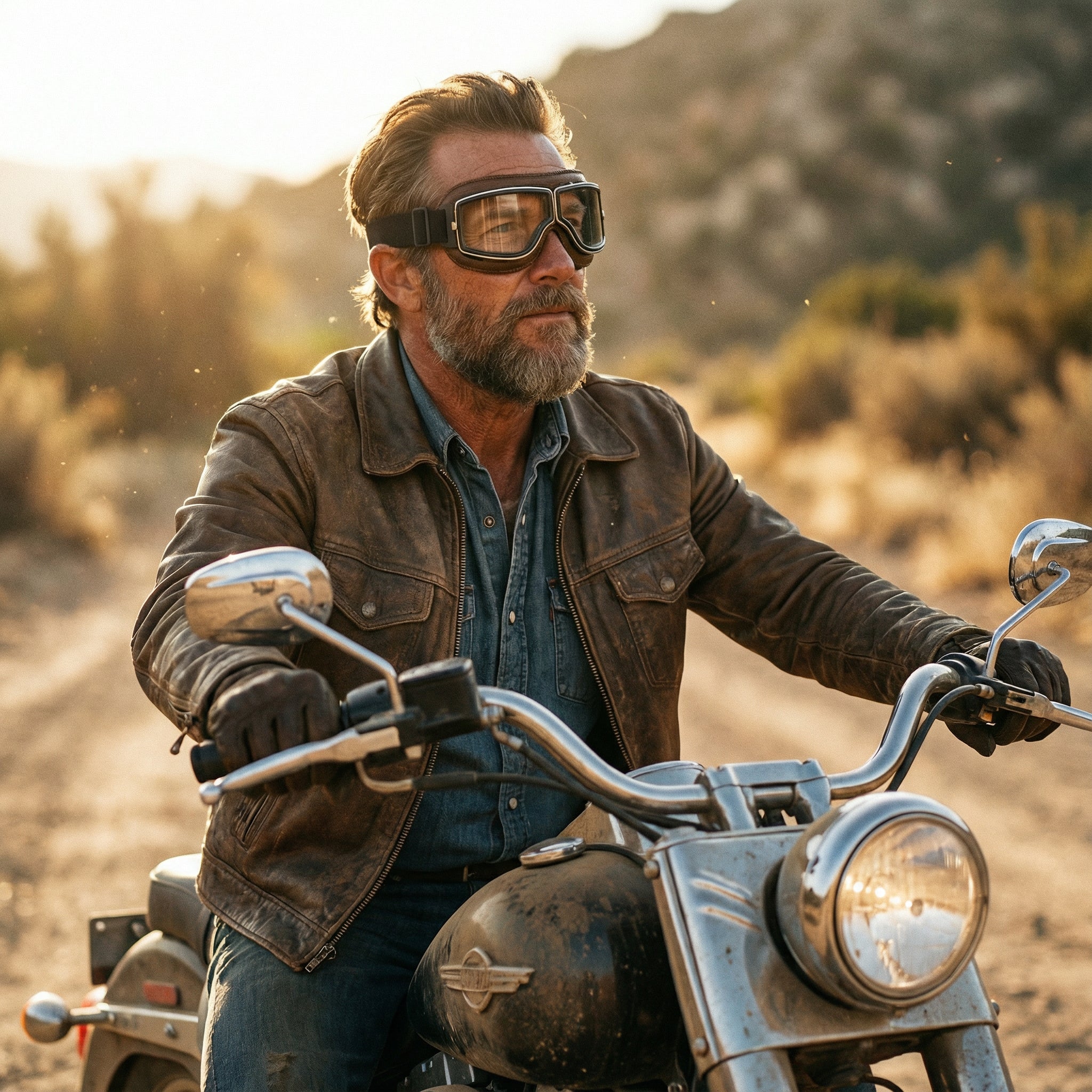 Retro Motorgoggles met Leren Frame en Splintervrije Glazen | Vintage Motorbril Wind- en Stofbestendig | Sansoti
