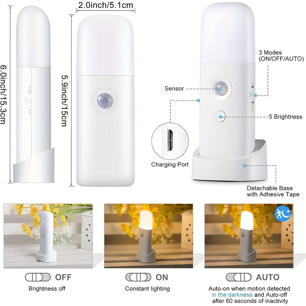 LED Nachtlamp Bewegingssensor USB-oplaadbaar 2000mAh wit slaapkamer gang dimbaar draadloos lampje | Sansoti